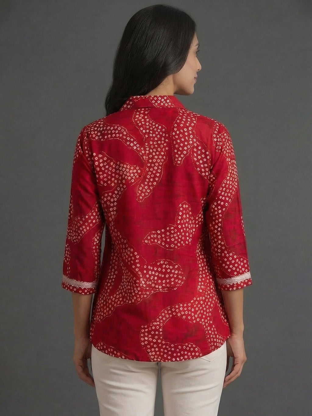 Pink Rayon Top with White Print and Silver Detailing
