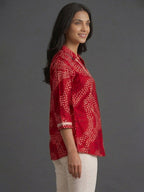 Pink Rayon Top with White Print and Silver Detailing