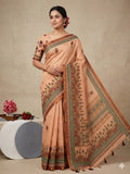 Graceful Chikoo Linen Saree with Elegant Prints for Daily & Festive Wear