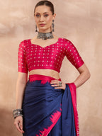 Graceful Blue Satin Saree with Soft Pink Highlights and Printed Border