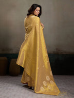 Stylish Beige Tissue Saree with Fine Woven Floral Patterns and Glossy Finish