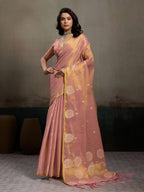 Elegant Pink Tissue Saree with Woven Circular Motifs