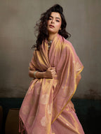 Elegant Pink Tissue Saree with Woven Circular Motifs