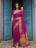 Premium Magenta Silk Blend Saree with Fine Golden Woven Border Detailing
