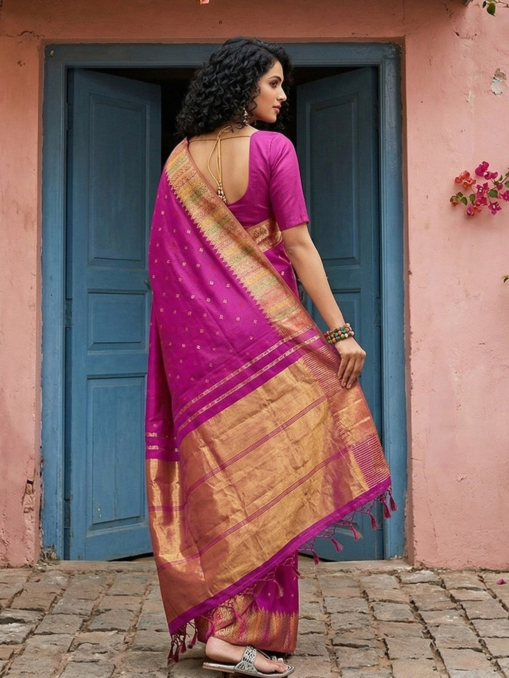 Premium Magenta Silk Blend Saree with Fine Golden Woven Border Detailing