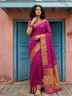 Premium Magenta Silk Blend Saree with Fine Golden Woven Border Detailing