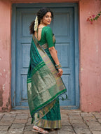 Premium Green Silk Blend Saree with Fine Golden Woven Border Detailing