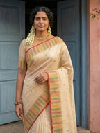 Premium Cream Silk Blend Saree with Fine Golden Woven Border Detailing