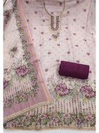 Ethnic Beige & Wine Linen Dress Material with Beautiful Floral Dupatta