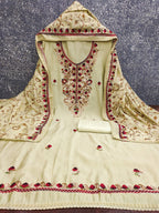 Ethnic Pista Green Roman Art Silk Dress Material Highlighted With Floral & Paisley Thread Embroidery