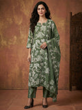 Green Floral Print Pure Cotton Kurta Salwar Dupatta Set with Elegant Design