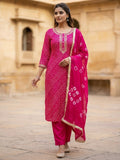 Elegant Pink Bandhani Print Pure Cotton Dress Material with Dupatta