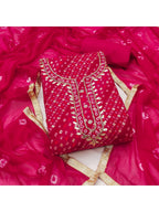 Elegant Pink Bandhani Print Pure Cotton Dress Material with Dupatta