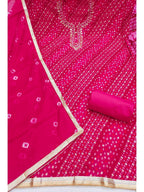 Elegant Pink Bandhani Print Pure Cotton Dress Material with Dupatta