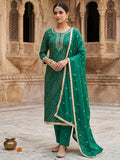 Elegant Rama Green Bandhani Print Pure Cotton Dress Material with Dupatta