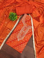 Elegant Orange Bandhani Print Pure Cotton Dress Material with Dupatta