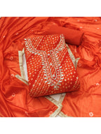 Elegant Orange Bandhani Print Pure Cotton Dress Material with Dupatta