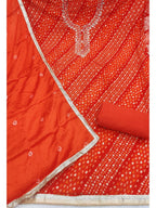 Elegant Orange Bandhani Print Pure Cotton Dress Material with Dupatta
