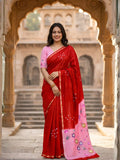 Ethnic Red Bandhani Print Mulmul Cotton Saree With Elegant Floral Pallu Design
