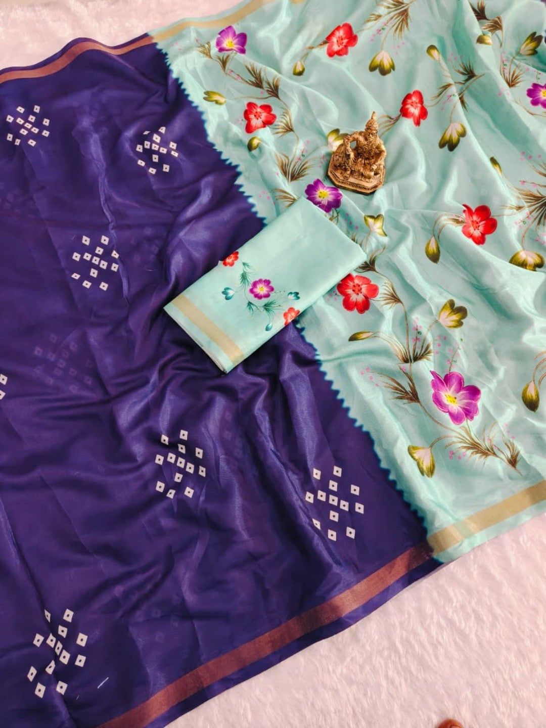 Ethnic Purple Bandhani Print Mulmul Cotton Saree With Elegant Floral Pallu Design