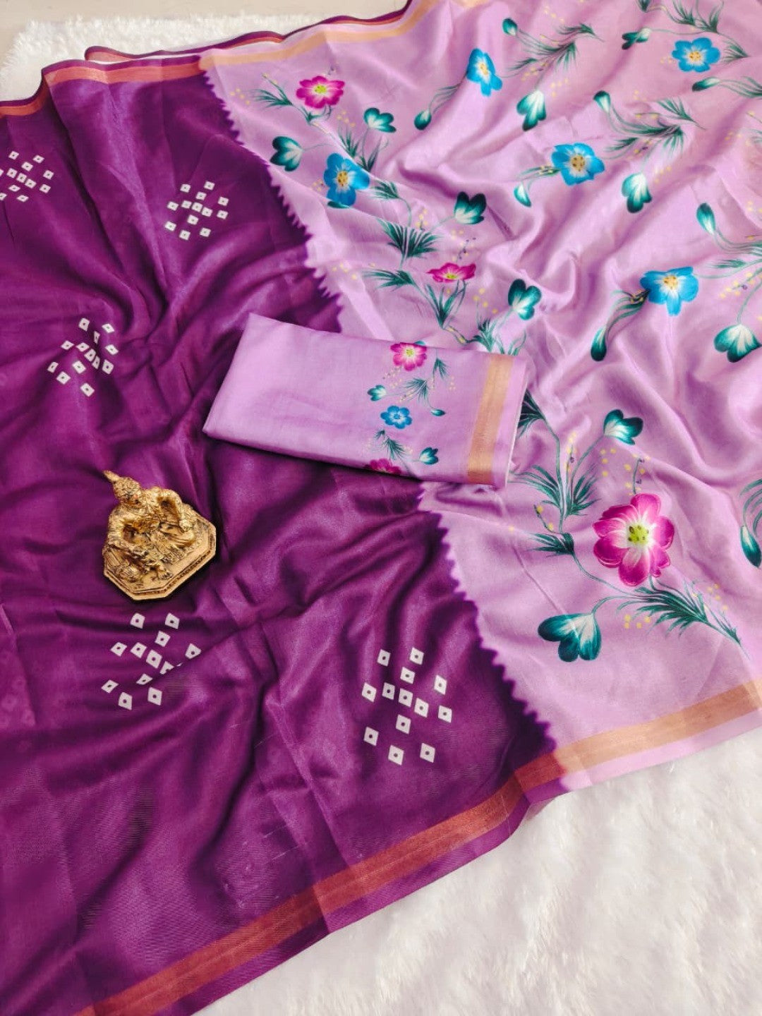 Ethnic Wine Bandhani Print Mulmul Cotton Saree With Elegant Floral Pallu Design