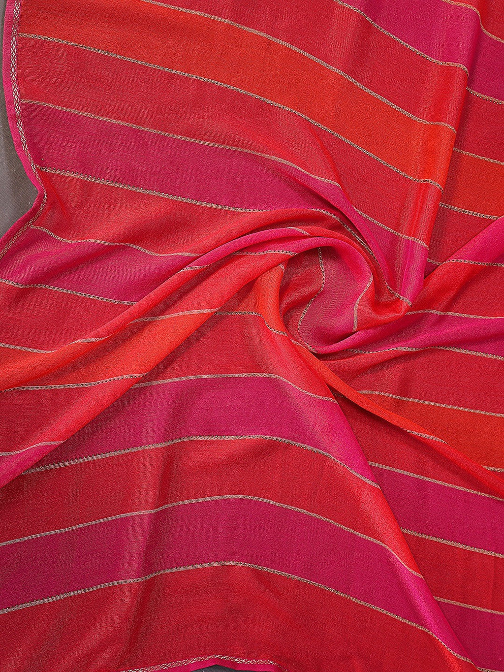 Luxurious Pink & Red Weaving Satin Saree Adorned With Swarovski Work