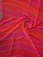 Luxurious Pink & Red Weaving Satin Saree Adorned With Swarovski Work
