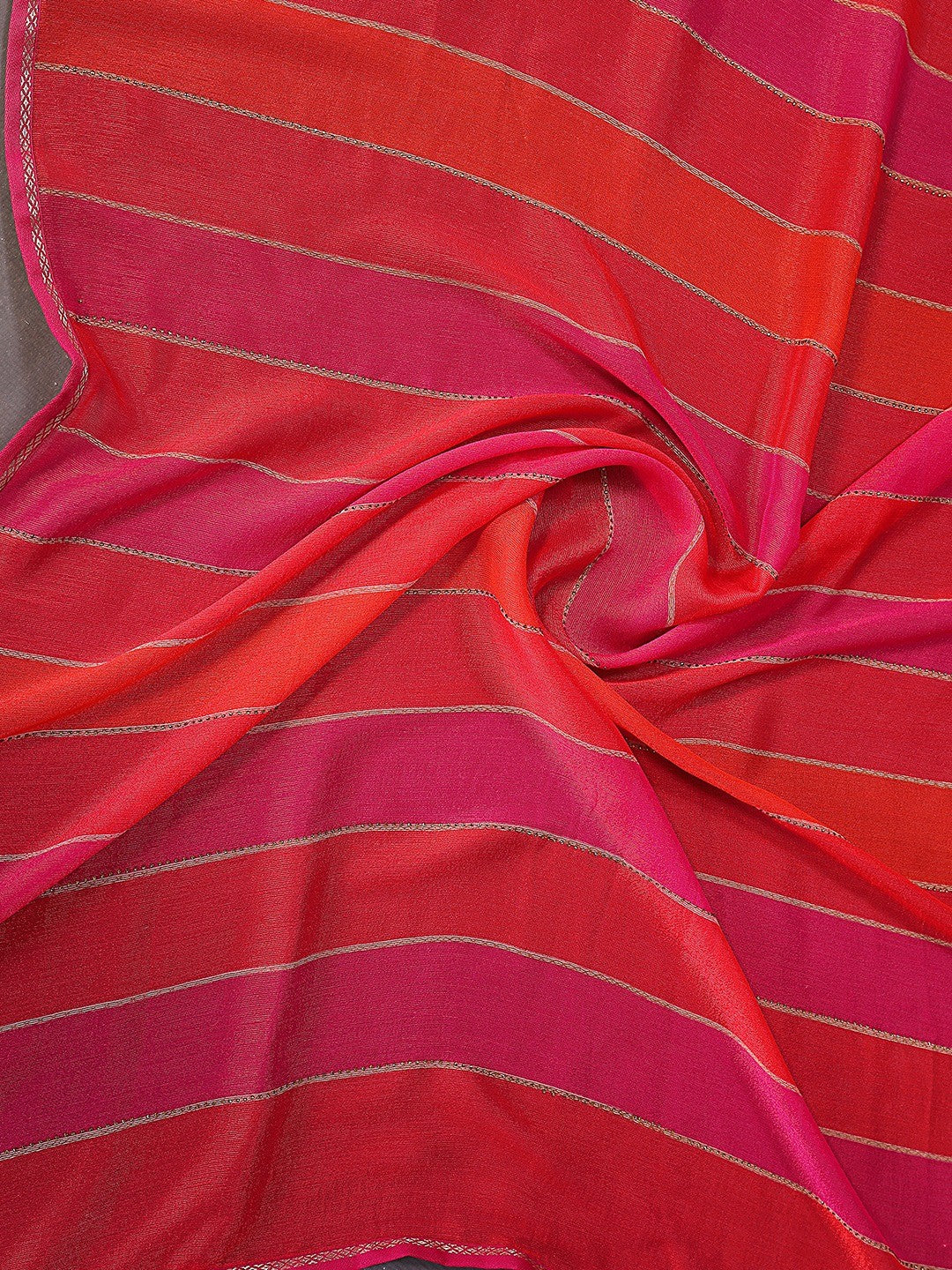 Luxurious Pink & Red Weaving Satin Saree Adorned With Swarovski Work