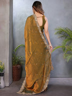 Sophisticated Copper Gold Paisley Pattern Saree Featuring Sequins Embroidery On Organza Chiffon Silk