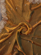 Sophisticated Copper Gold Paisley Pattern Saree Featuring Sequins Embroidery On Organza Chiffon Silk