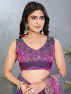 Designer Purple Sequins Embroidered Organza Chiffon Silk Saree With Luxe Finish