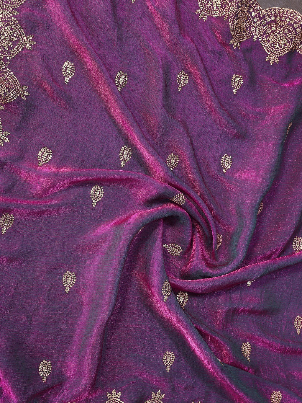 Designer Purple Sequins Embroidered Organza Chiffon Silk Saree With Luxe Finish