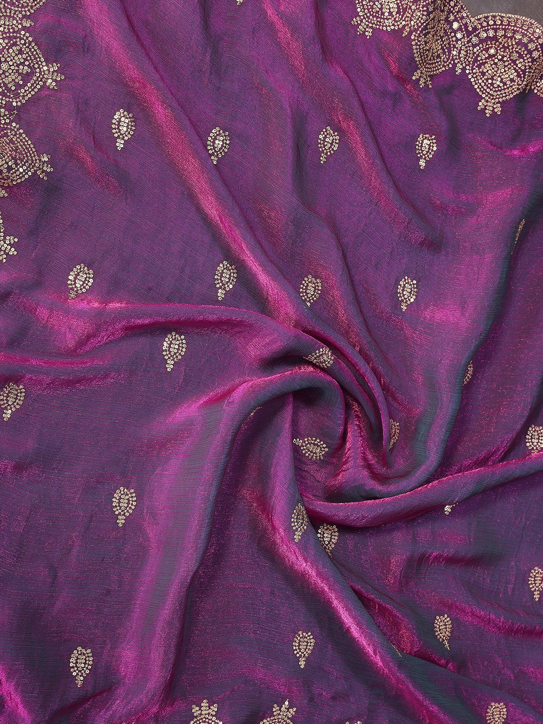 Designer Purple Sequins Embroidered Organza Chiffon Silk Saree With Luxe Finish