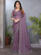 Designer Purple Star Georgette Saree Featuring Intricate Swarovski Embellishment Work