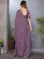 Designer Purple Star Georgette Saree Featuring Intricate Swarovski Embellishment Work