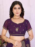 Premium Purple Floral Zari Embroidered Star Georgette Saree With Sparkling Swarovski Work