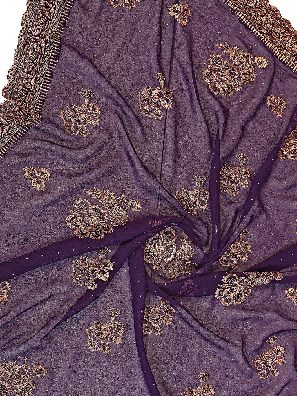 Premium Purple Floral Zari Embroidered Star Georgette Saree With Sparkling Swarovski Work