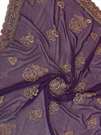 Premium Purple Floral Zari Embroidered Star Georgette Saree With Sparkling Swarovski Work