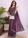Timeless Wine Star Georgette Saree With Sparkling Swarovski Embellishment Work