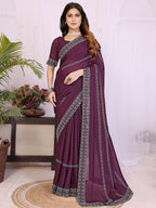 Timeless Wine Star Georgette Saree With Sparkling Swarovski Embellishment Work