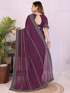 Timeless Wine Star Georgette Saree With Sparkling Swarovski Embellishment Work