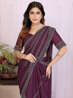 Timeless Wine Star Georgette Saree With Sparkling Swarovski Embellishment Work