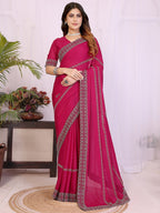 Timeless Rani Pink Star Georgette Saree With Sparkling Swarovski Embellishment Work