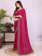 Timeless Rani Pink Star Georgette Saree With Sparkling Swarovski Embellishment Work