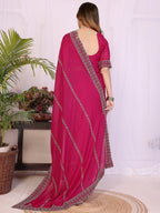 Timeless Rani Pink Star Georgette Saree With Sparkling Swarovski Embellishment Work