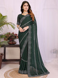 Designer Bottle Green Star Georgette Saree Featuring Intricate Swarovski Embellishment With Unstitched Blouse Peice