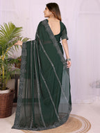 Designer Bottle Green Star Georgette Saree Featuring Intricate Swarovski Embellishment With Unstitched Blouse Peice