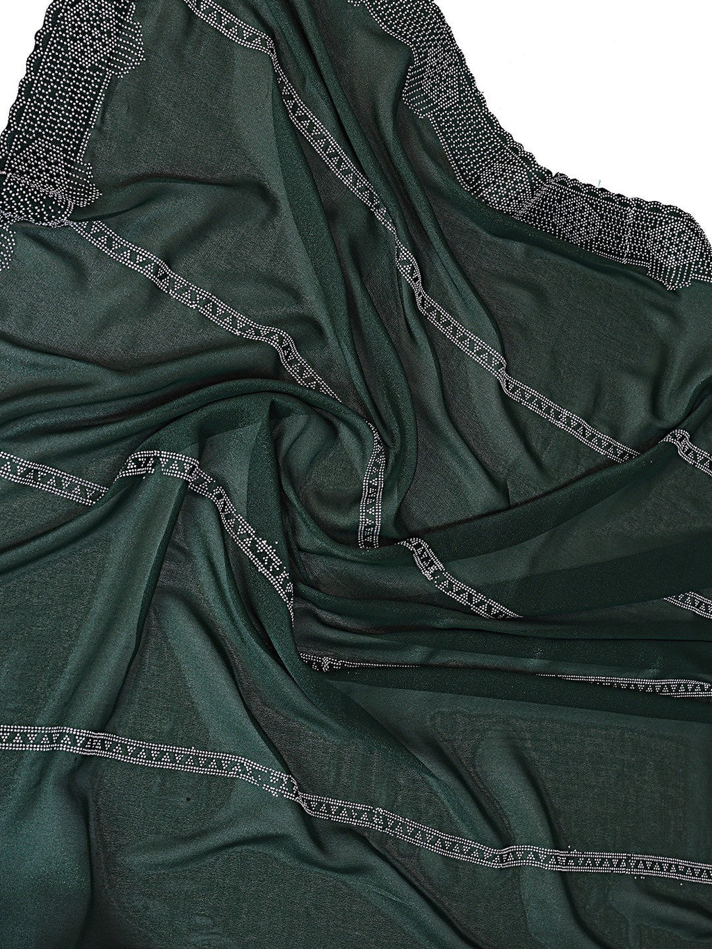 Designer Bottle Green Star Georgette Saree Featuring Intricate Swarovski Embellishment With Unstitched Blouse Peice