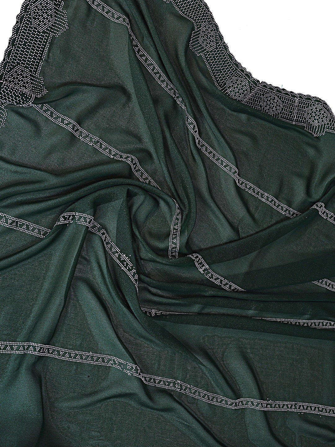 Designer Bottle Green Star Georgette Saree Featuring Intricate Swarovski Embellishment With Unstitched Blouse Peice
