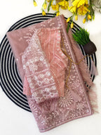 Elegant Pink Super Net Embroidered Saree with Designer Blouse